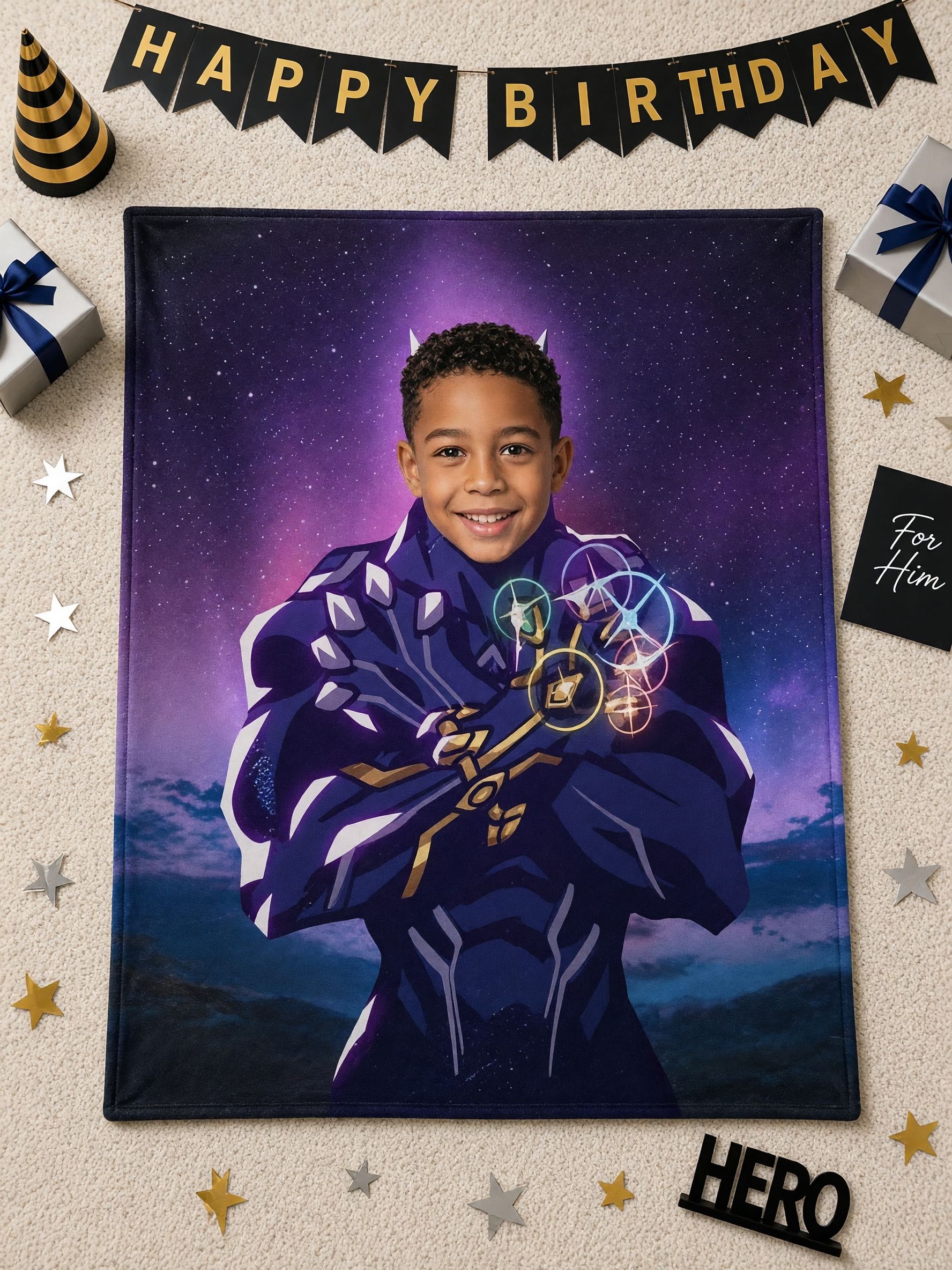 Custom Photo Face Superhero Blanket, Soft Flannel Fleece Throw, Personalized Portrait Keepsake Gift for Kids