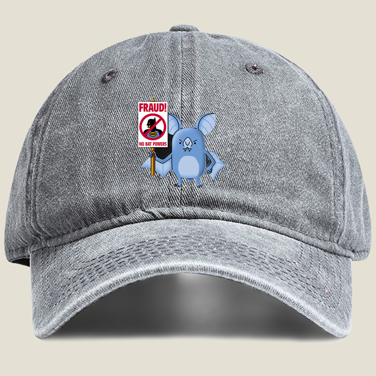 Batman and Bat Creature Protest Fraud - Washed Denim - Baseball Cap