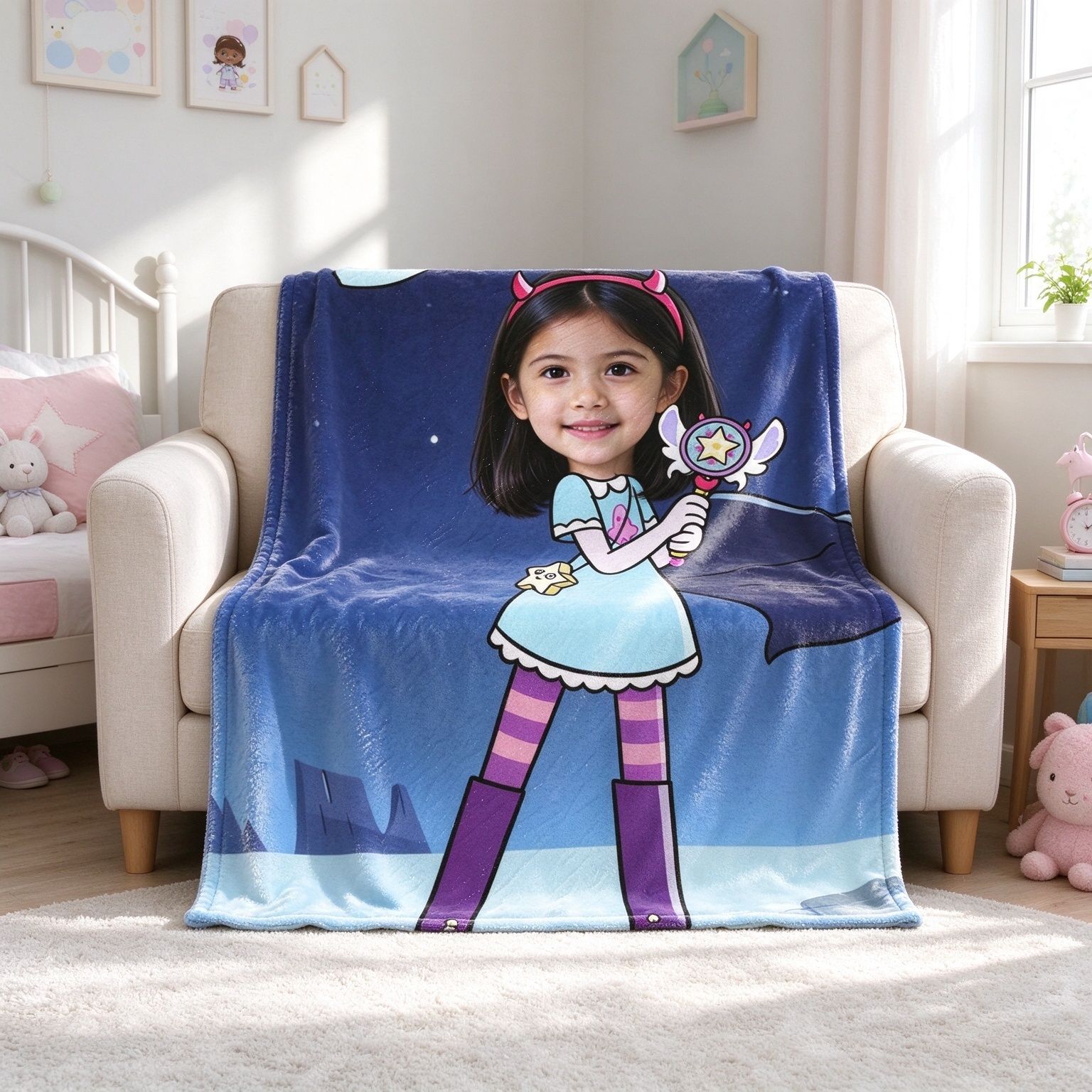 Custom Face Blanket Personalized Cartoon Character Flannel Throw Fleece Blanket for Kids Ideal Personalized Gift