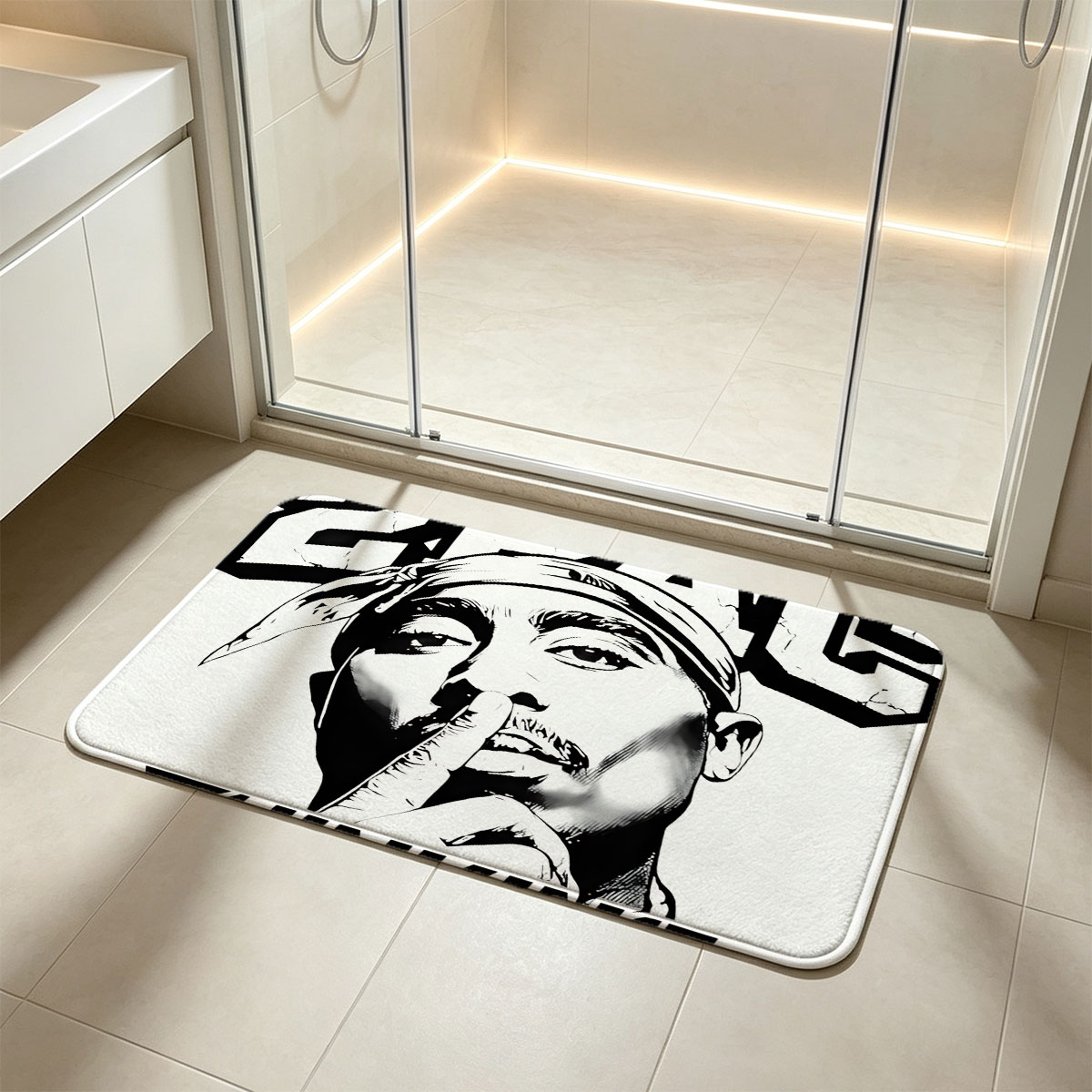2Pac Thinking: Tupac Shakur Portrait - Flannel floor mat