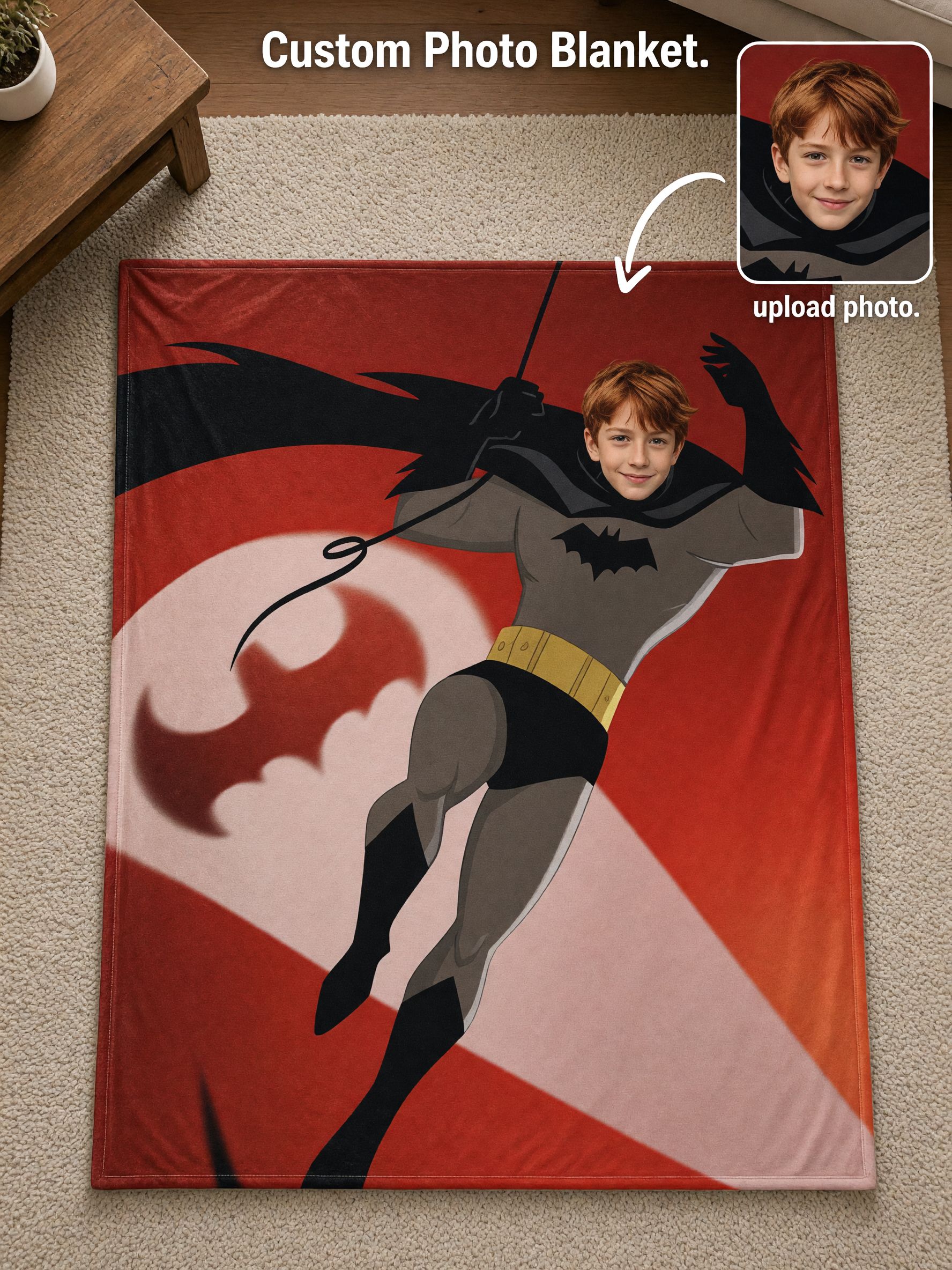 Custom Photo Superhero Flannel Fleece Blanket Personalized Face Portrait Throw Lightweight Anti-Pilling Cozy Bedding