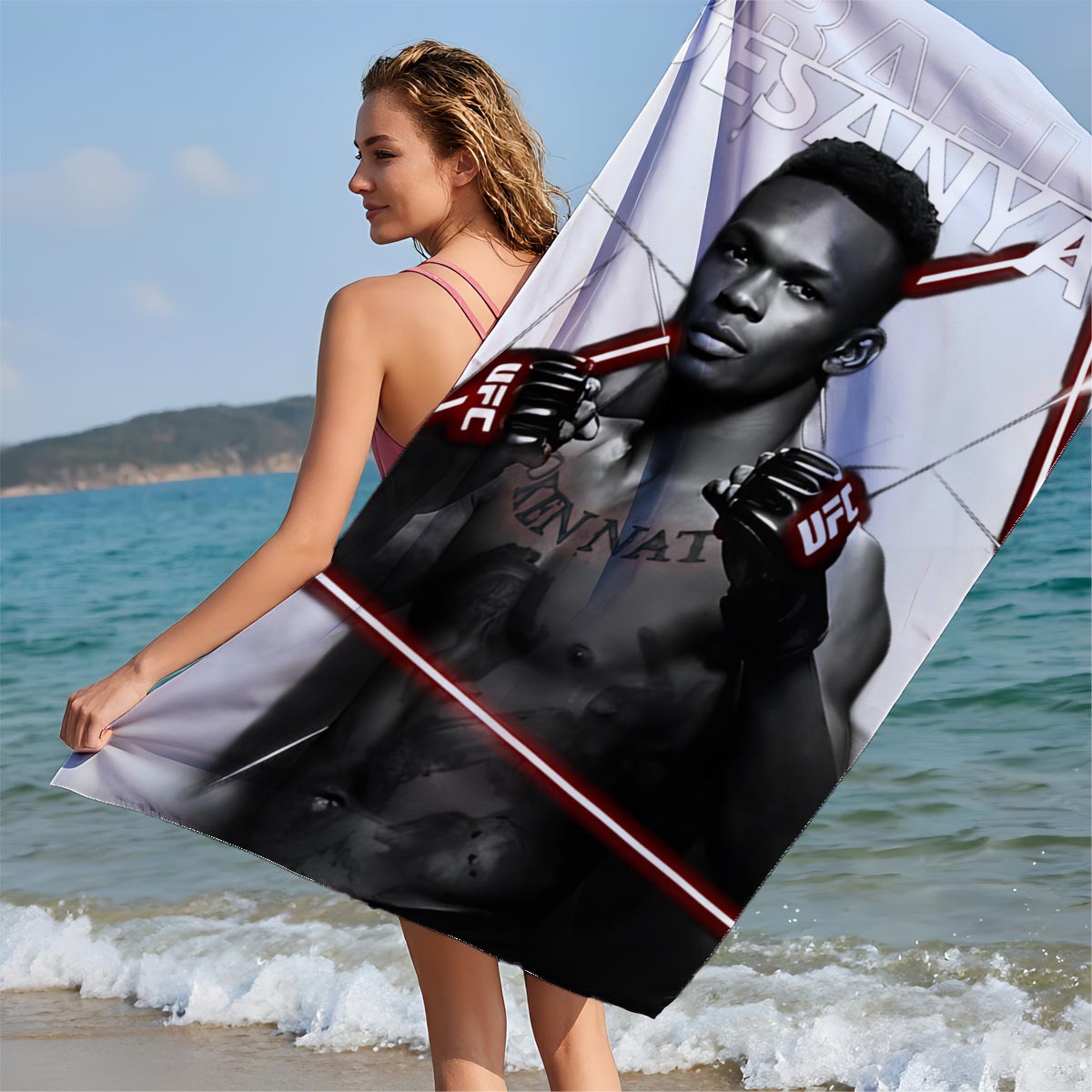 Israel Adesanya UFC Fighter Portrait - Beach towels