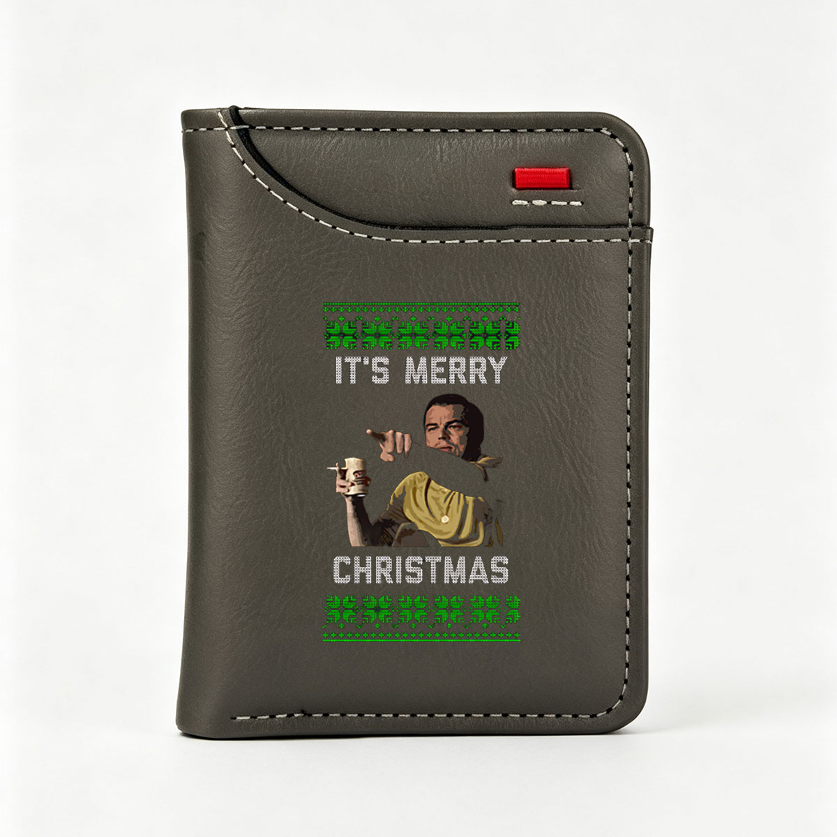 Obama in Christmas Sweater Holding Mug, Pointing, 