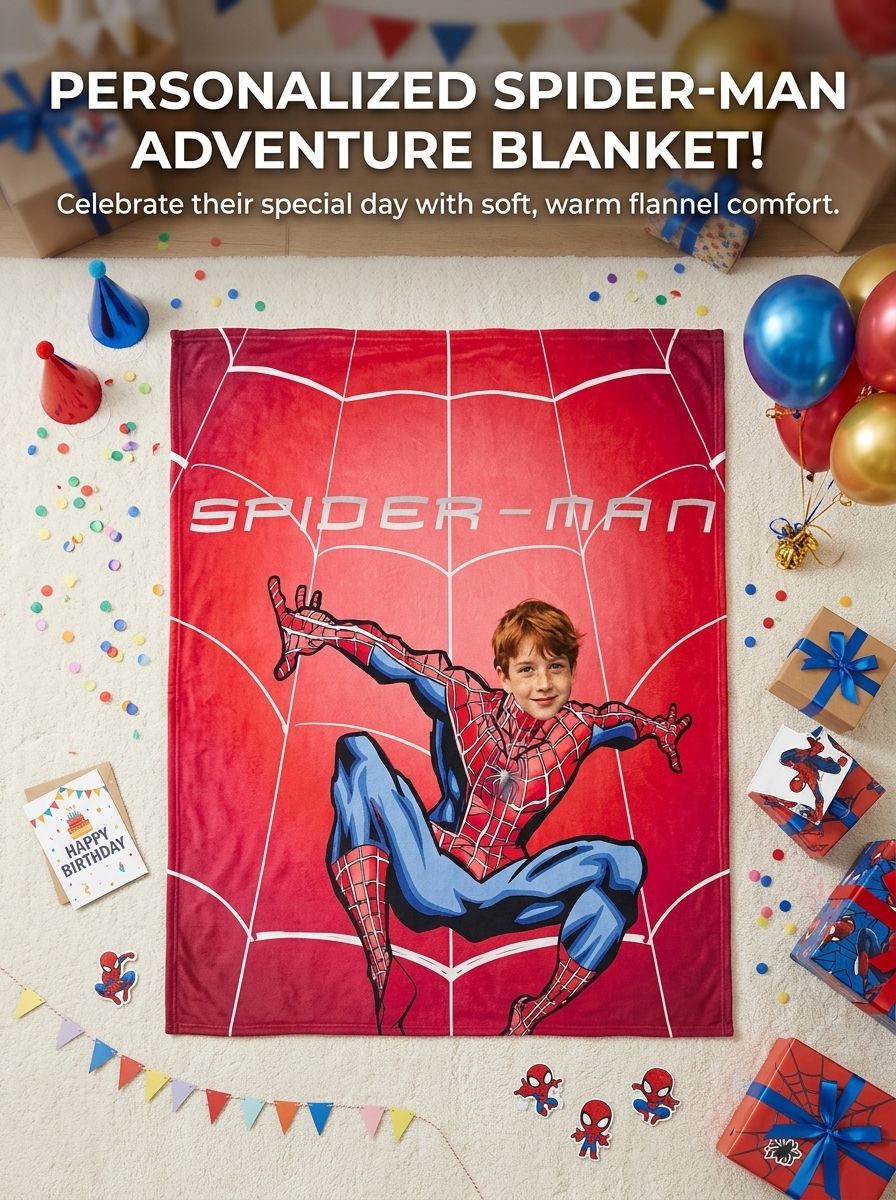 Custom Photo Face Superhero Flannel Blanket, Ultra-Soft Anti-Pilling Fleece Throw, Ideal Personalized Gift for Kids