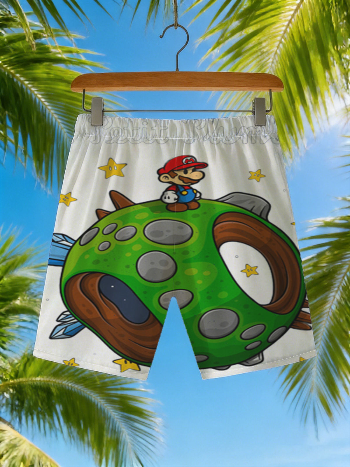 Mario on a Green Planet in Space with Stars and 