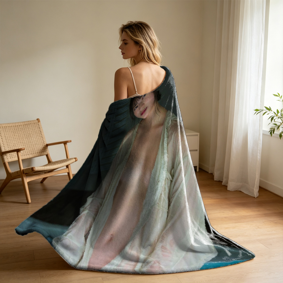 Redhead beauty with flowing hair in sensual pose - Blanket