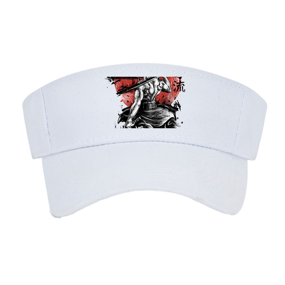 Samurai Warrior with Three Swords Against Red Sun Background -  Visor cap