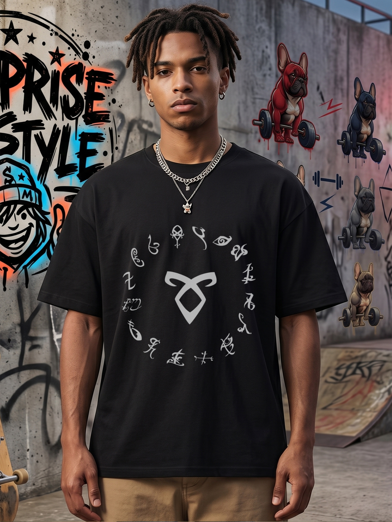 Men's Printed T-Shirt with Mystical Symbol and Rune Design Casual Round Neck Summer Lightweight Breathable Short Sleeve T-Shirt for Outdoor Activities, Travel, and Everyday Wear for Men Who Love Fantasy and Occult Themes