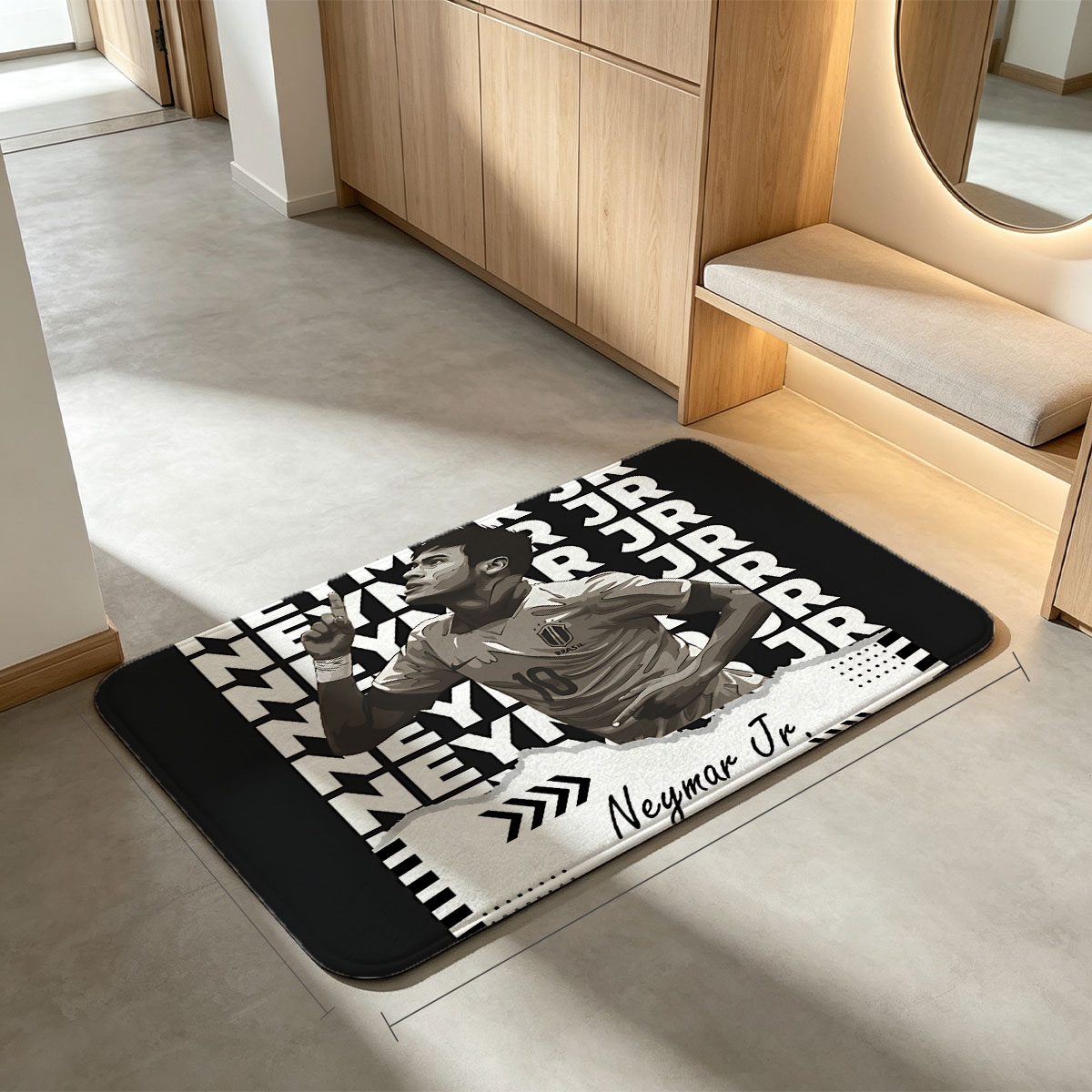Neymar Jr. in Brazil Jersey, Celebrating Goal, Graphic Design Art - Flannel floor mat