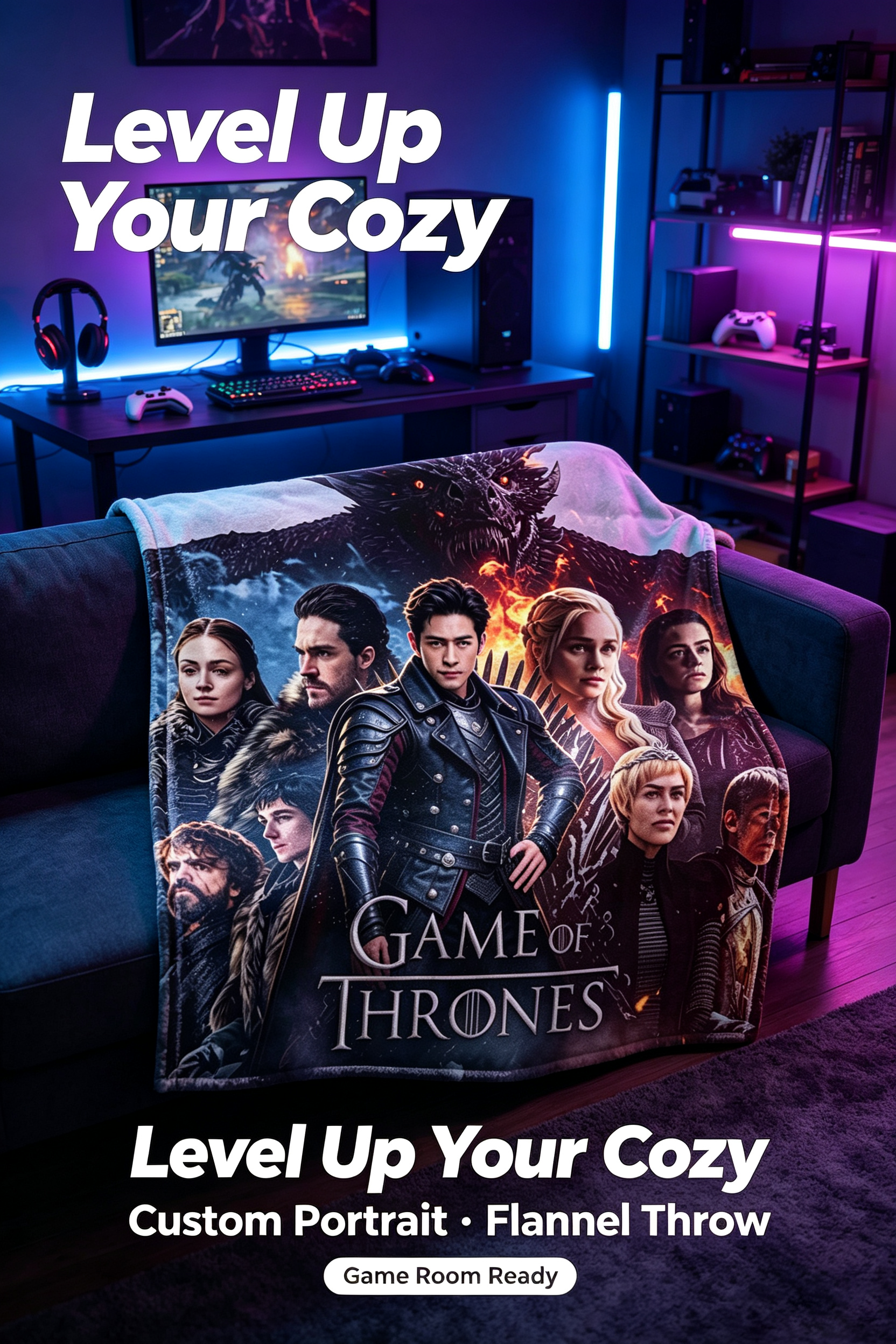 Custom Face Blanket Game of Thrones Flannel Blanket for Couch or Bedding Gift or Giveaway