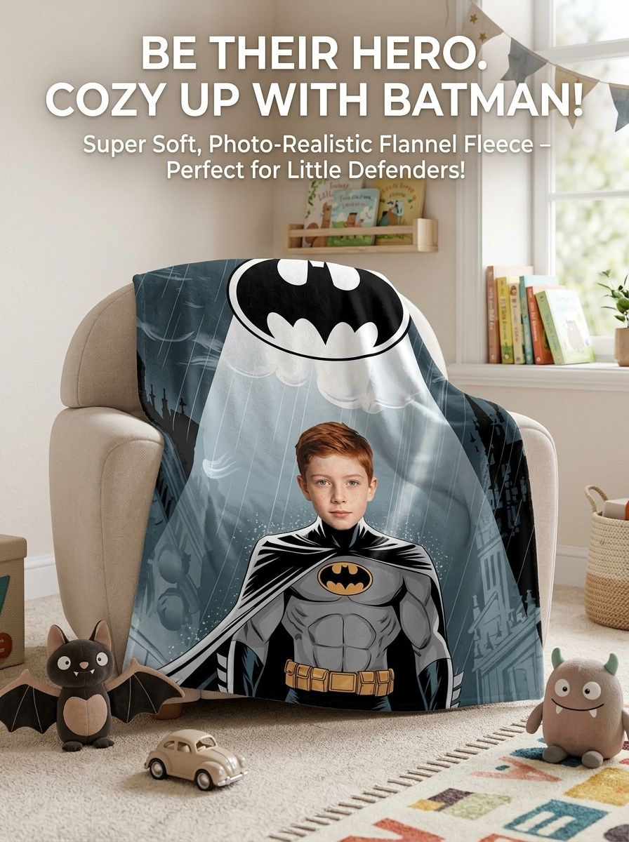 Custom Superhero Photo Blanket Personalized Face Flannel Fleece Throw Lightweight Warm Cozy Bedding Keepsake Gift