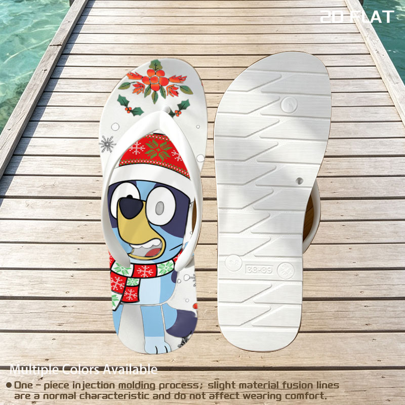 Bluey in Christmas Hat and Scarf, Festive Holiday Scene -  flip-flops