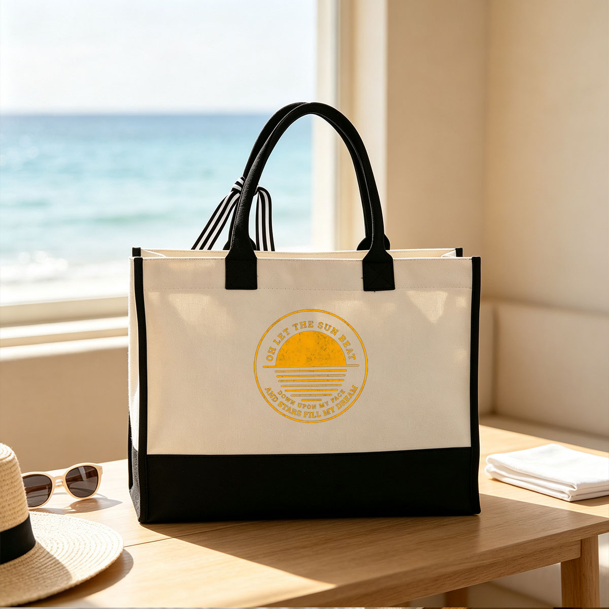 Oh Let the Sun Beat Down Upon My Face and Stars Fill My Dream - Canvas patchwork gift tote bag