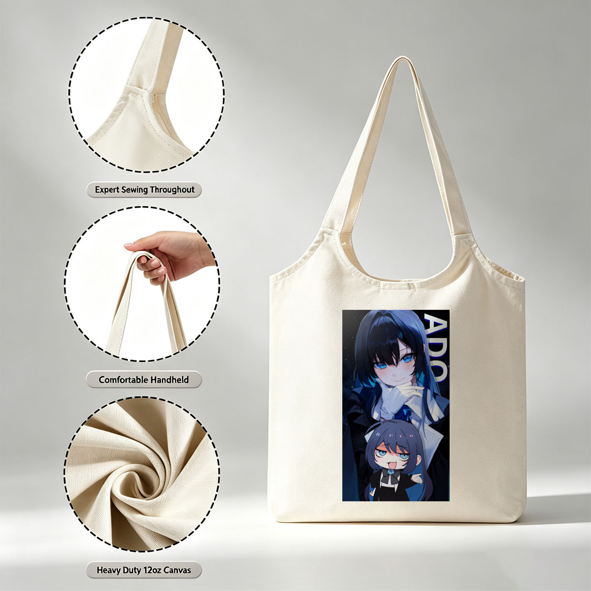 ADO - Anime Character Portrait with Chibi Version in Cosmic Background - Canvas shoulder bags/