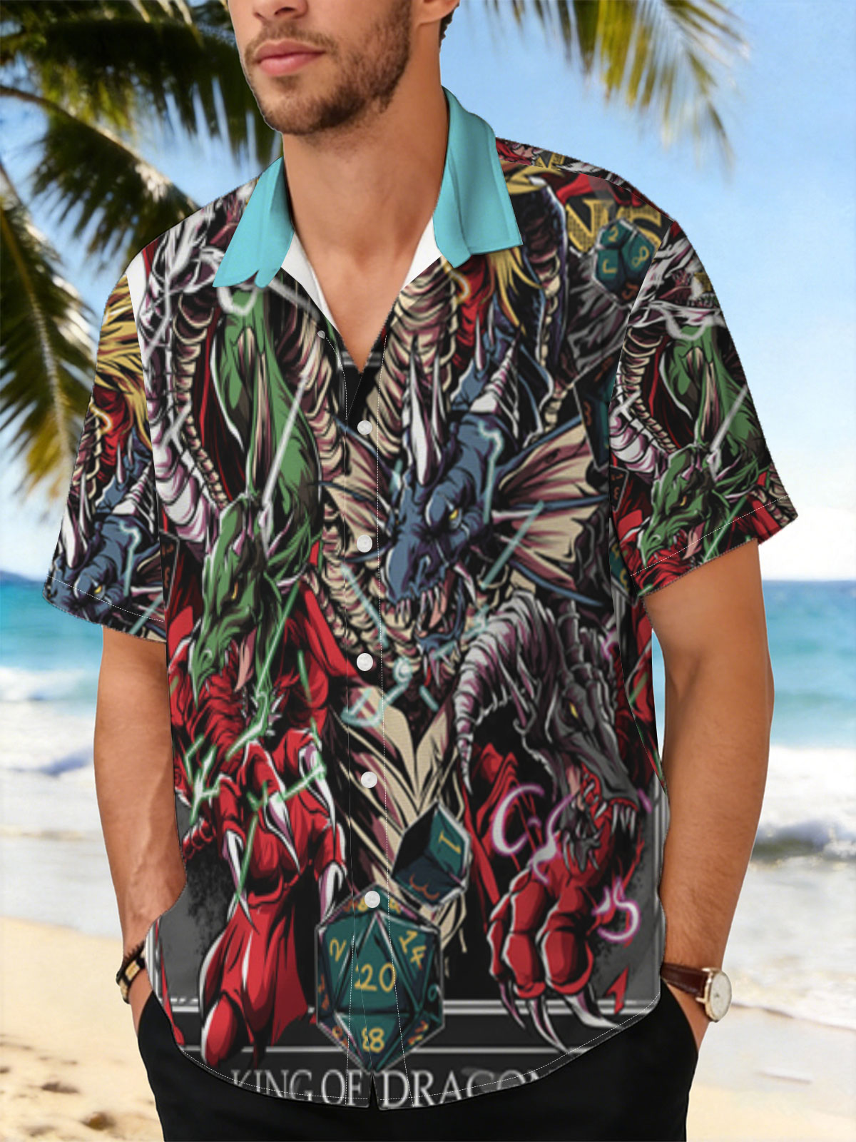 King of Dragons: Mythic Beasts and D20 Dice Fusion Art -  Shirt