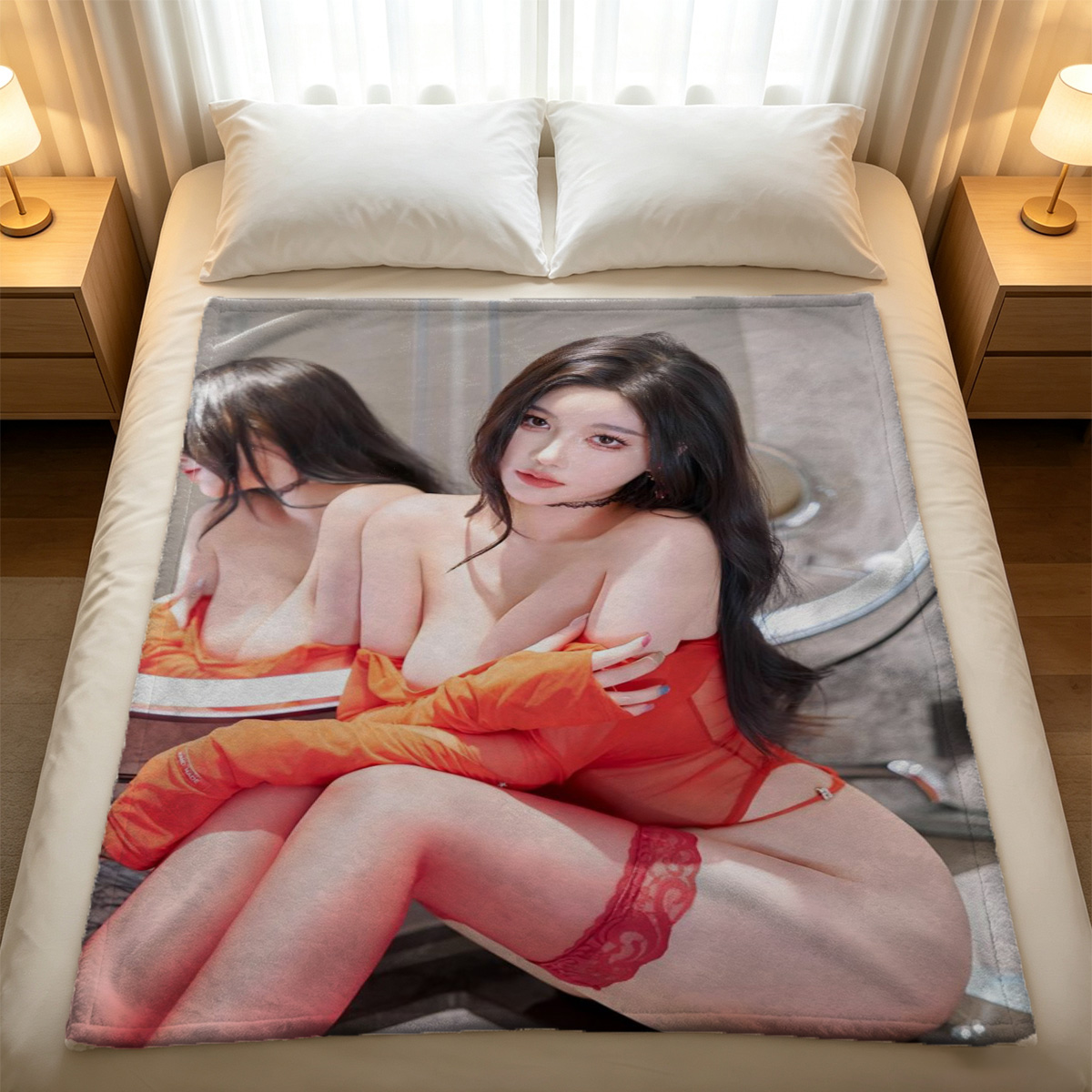 Emma Watson Nude on Wooden Stool in Artist Studio - Blanket