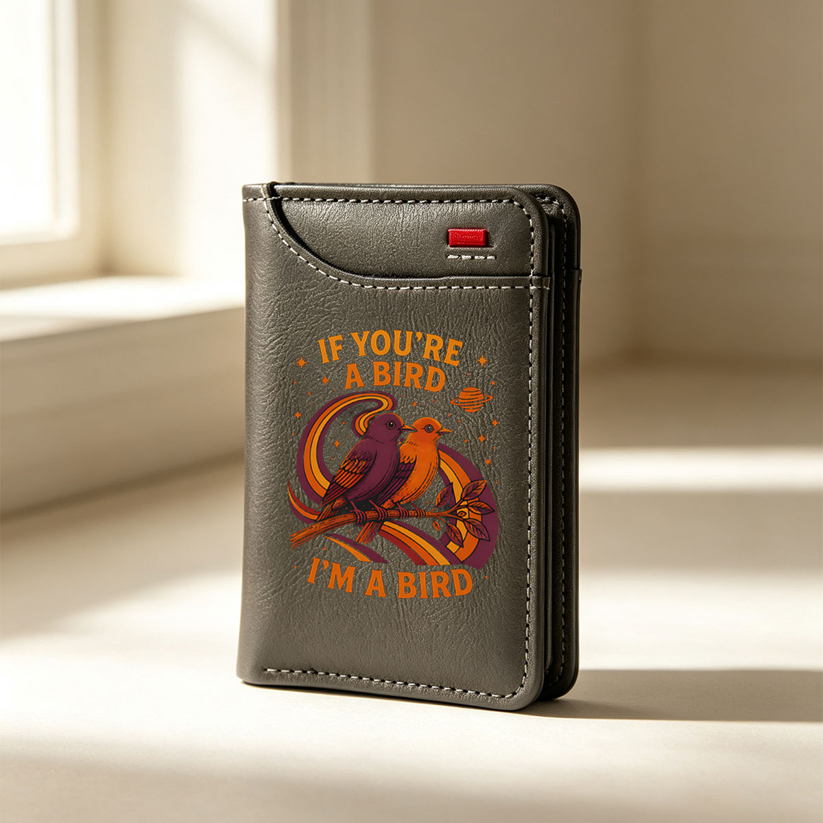 If You're a Bird, I'm a Bird: Two Birds on a Branch with Cosmic Background - Vertical Style Wallet