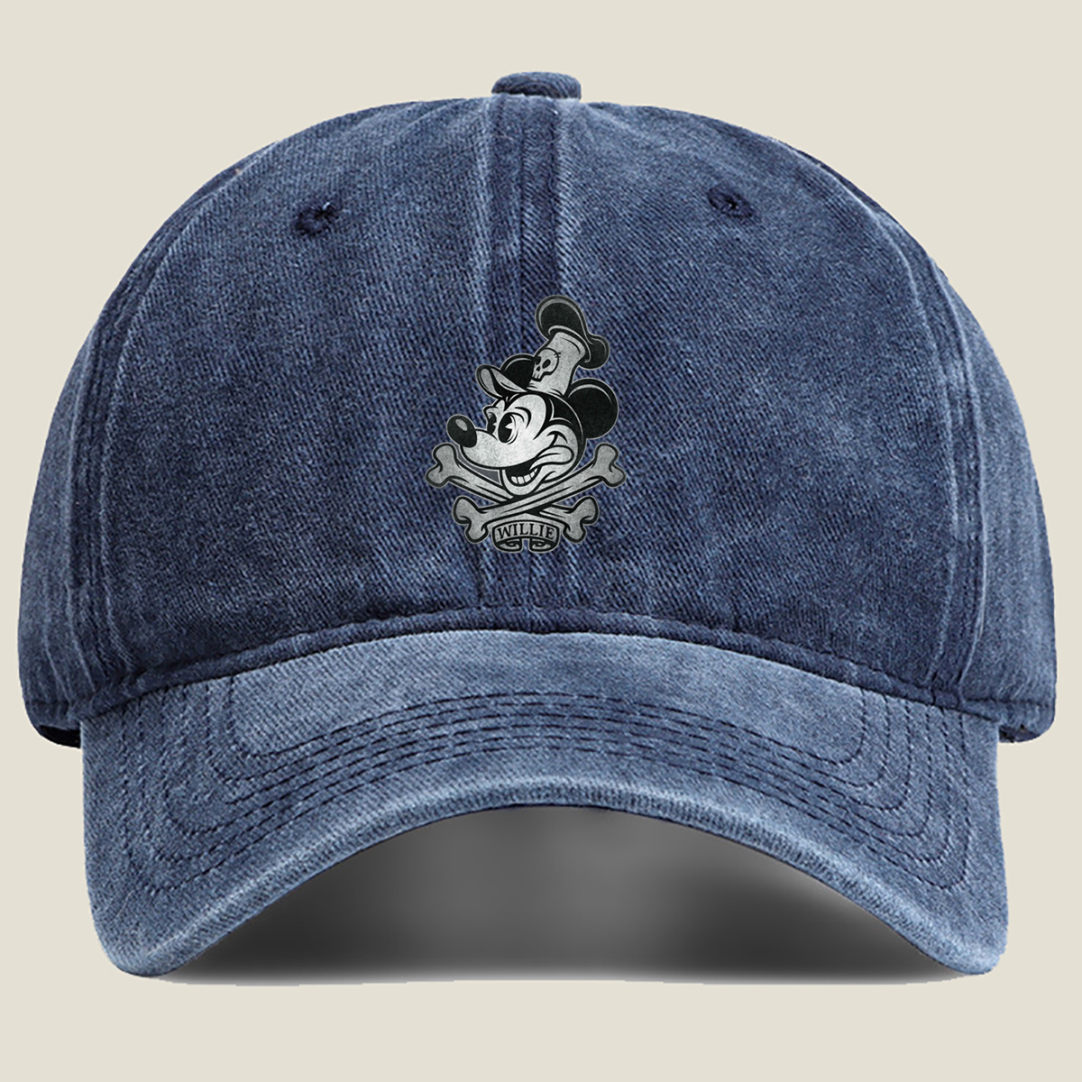 Mickey Mouse Pirate Skull and Crossbones Design - Washed Denim - Baseball Cap