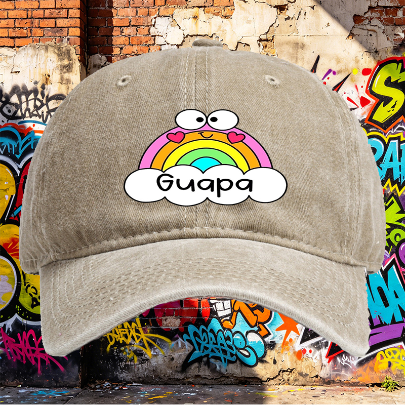 Unisex Classic Washed Cap with Rainbow Heart Eyes and 
