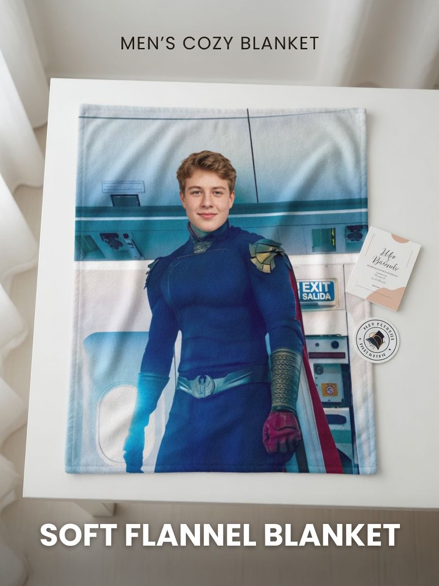 Custom Face Superhero Flannel Blanket, Personalized Photo Fleece Throw for Bed Couch, Cozy Novelty Keepsake Gift