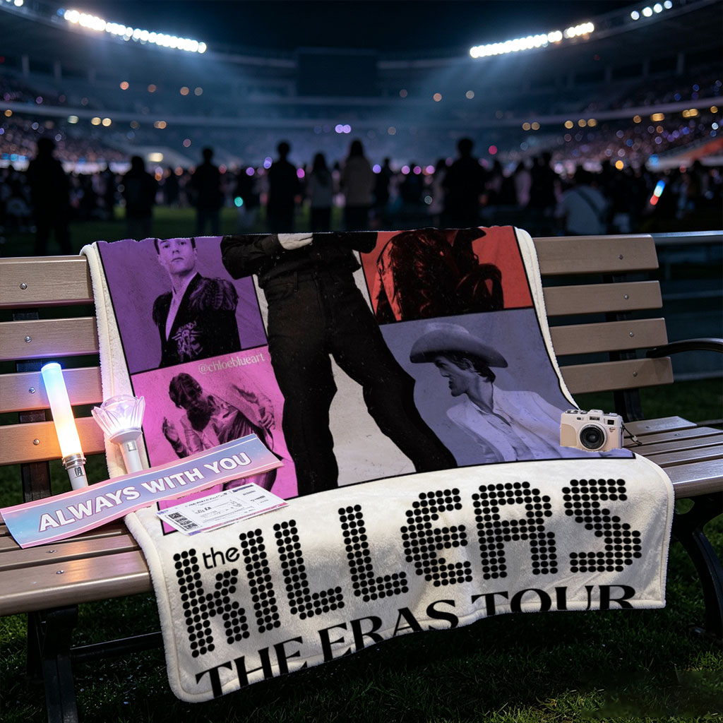 The Killers The Eras Tour Poster Featuring Band Members in Colorful Grid Layout - Blankets