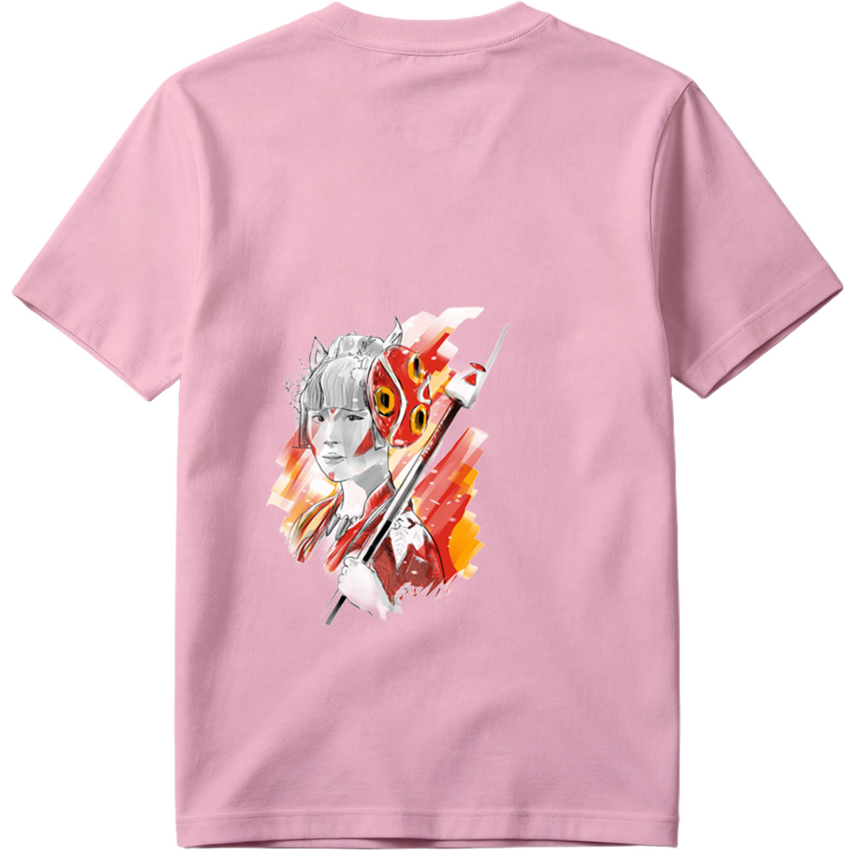 Samurai Girl with Red Mask and Spear - Tee