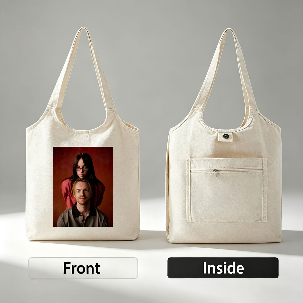 The Postal Service - Portrait of Ben Gibbard and Jenny Lewis Against a Warm Red Background - Canvas shoulder bags/