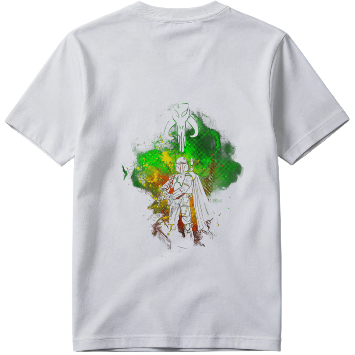 Mandalorian Warrior with Boba Fett Helmet and Green Energy Background - Tee