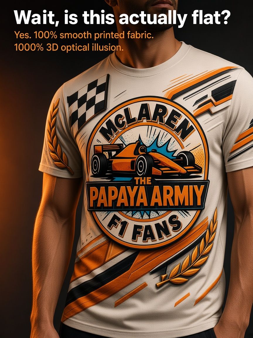 Papaya Army F1 Racing 3D Optical Illusion Graphic Tee Breathable Athletic Mesh T-Shirt for Casual and Sports Wear