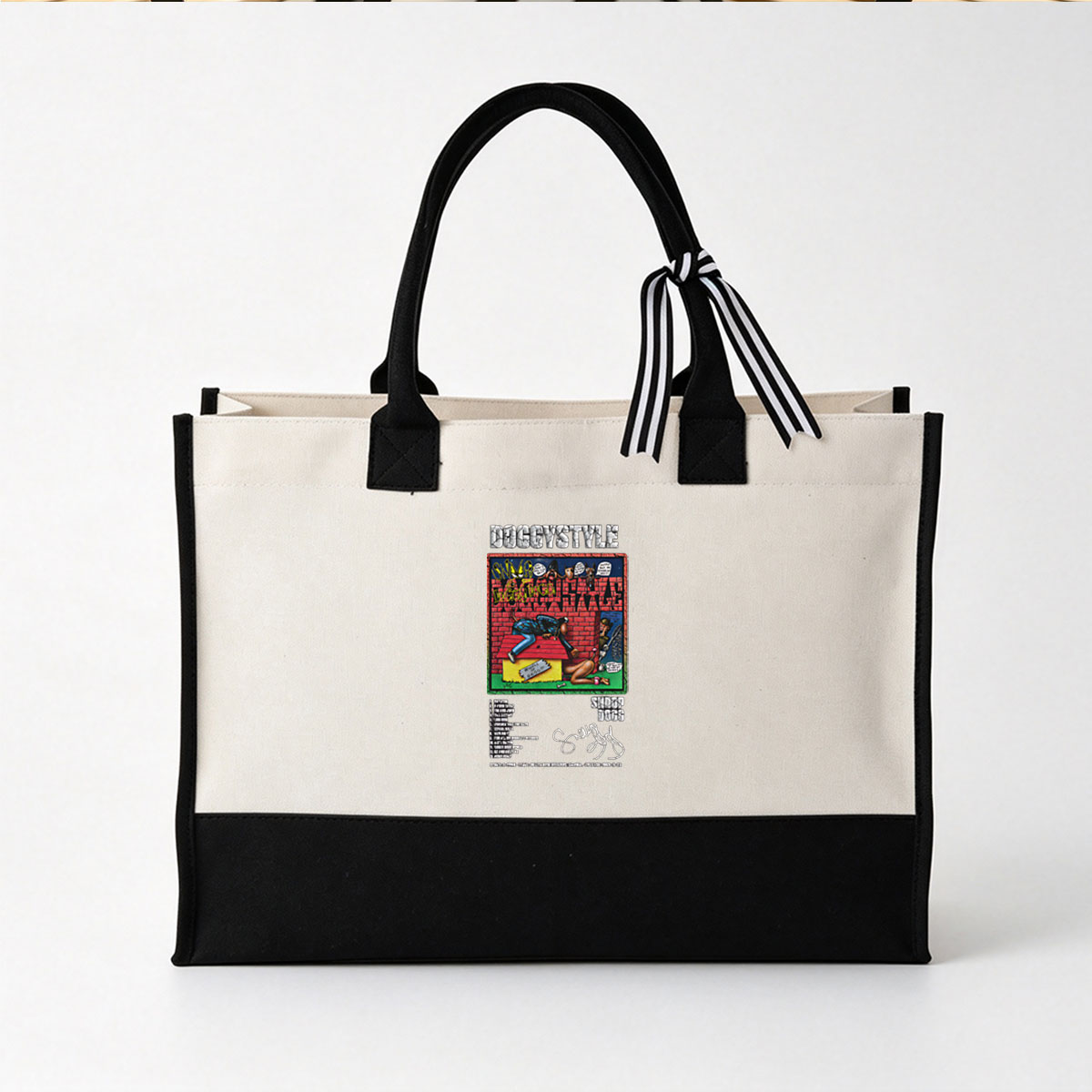Snoop Dogg - Doggystyle Album Cover Art Featuring Cartoon Characters and Track Listing - Canvas patchwork gift tote bag