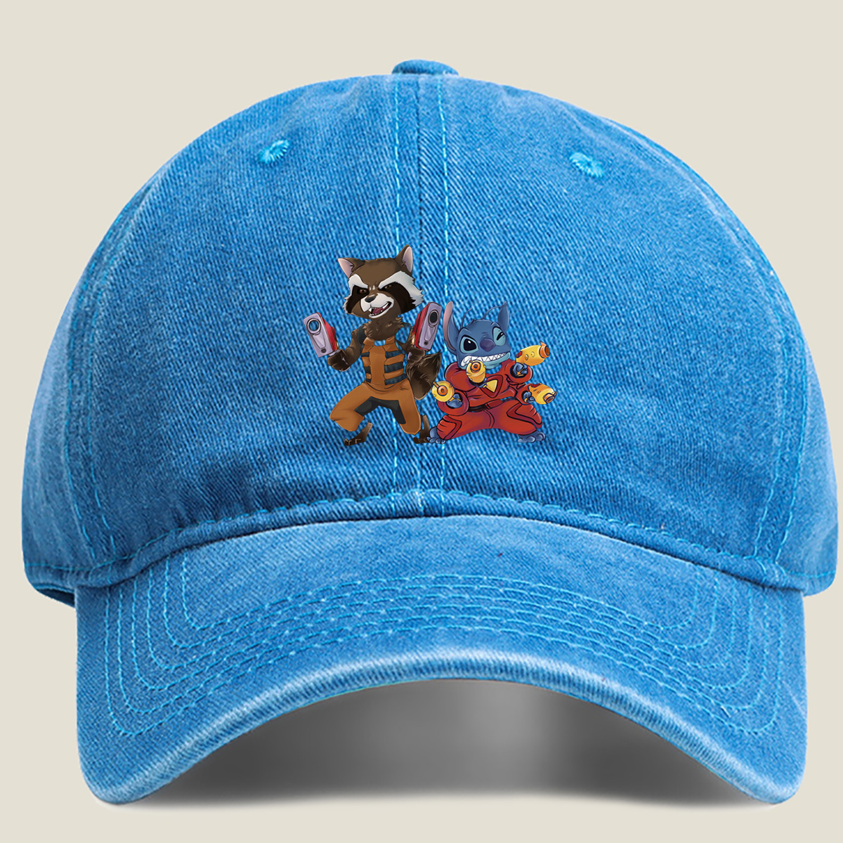 Rocket Raccoon and Stitch - Washed Denim - Baseball Cap