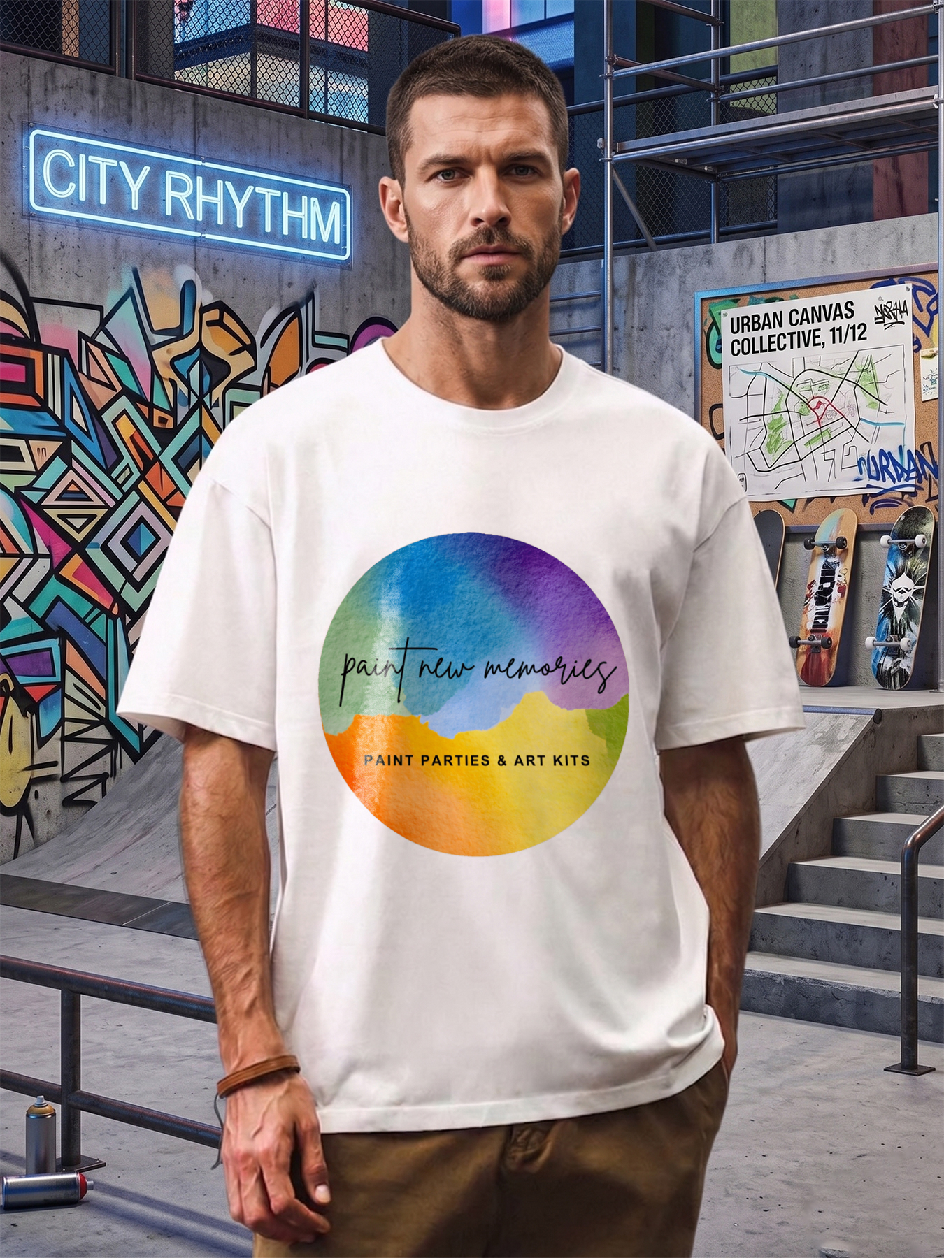 Men's Printed T-Shirt Paint New Memories Watercolor Art Design Casual Round Neck Summer Lightweight Breathable Short Sleeve T-Shirt for Art Lovers & Creative Events Adults