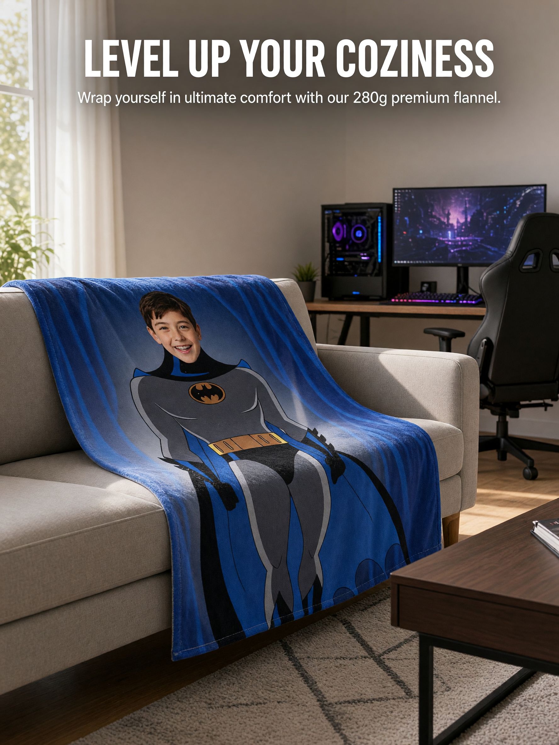 Custom Photo Superhero Fleece Blanket Personalized Face Flannel Throw Anti-Pilling Cozy Warm Bed Sofa Wrap Unique