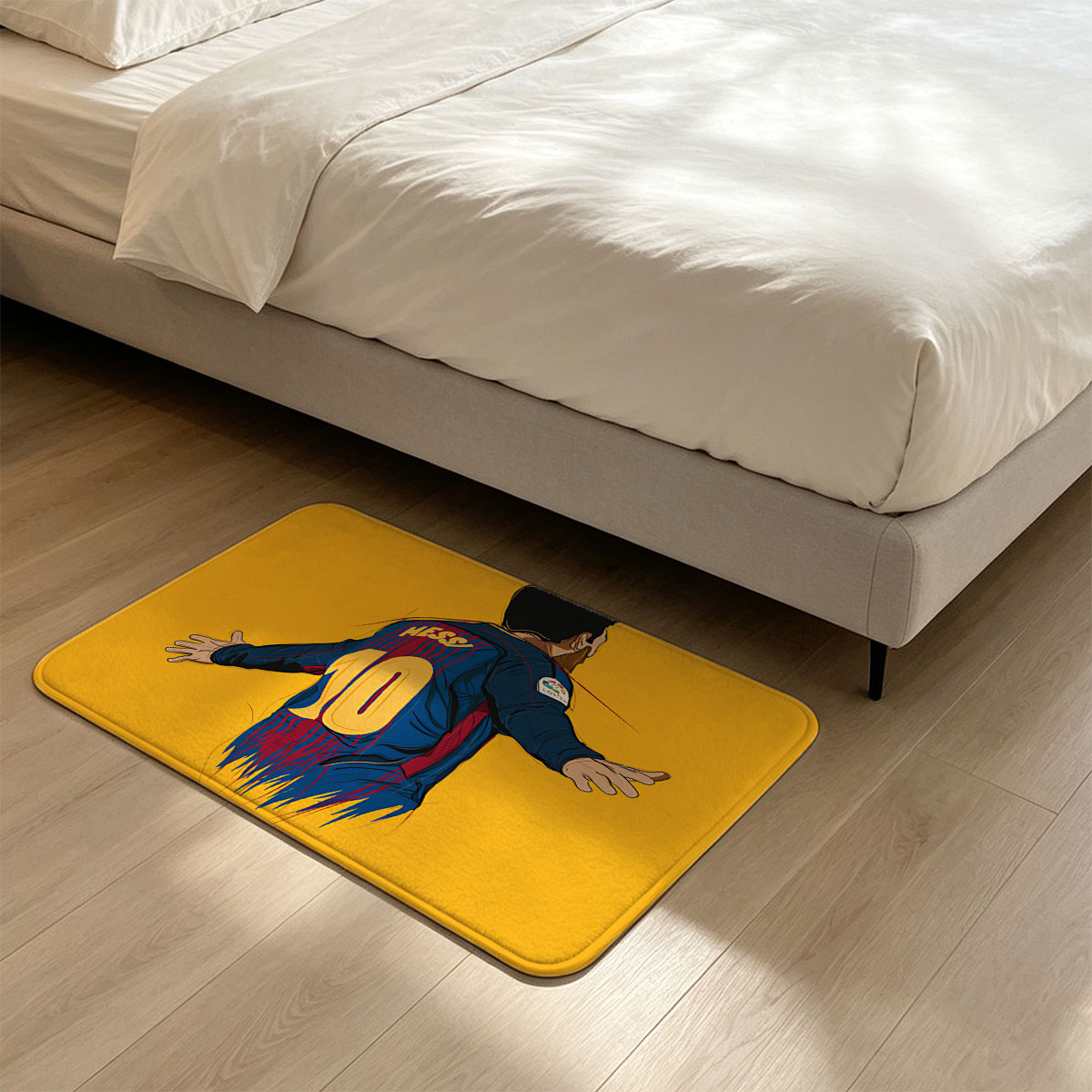 Messi in Barcelona Jersey, Number 10, Celebrating Goal - Flannel floor mat