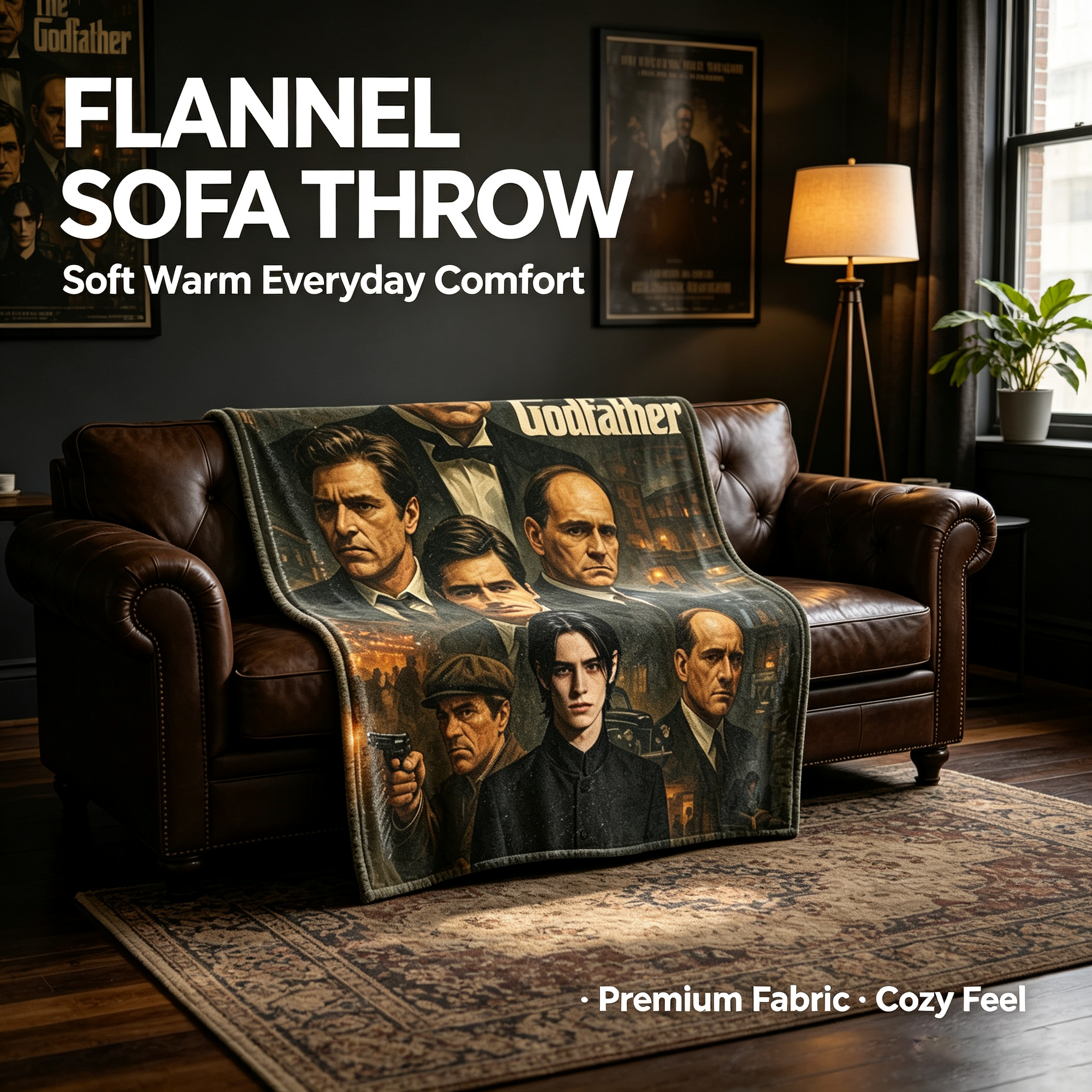 Custom Face Blanket The Godfather Movie Character Flannel Blanket Perfect for Couch Lounging and Movie Nights Ideal Gift or Giveaway for Fans