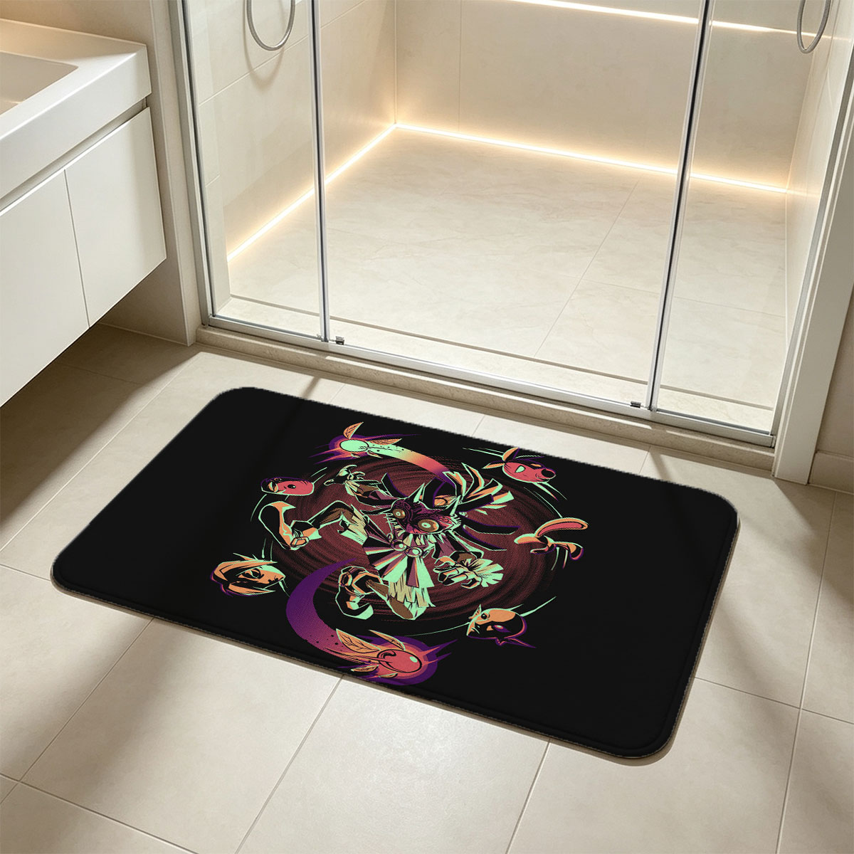 Majora's Mask: Skull Kid and Moon Creatures in Cosmic Dance - Flannel floor mat