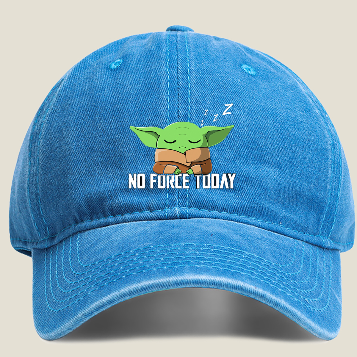 Baby Yoda Sleeping - No Force Today - Washed Denim - Baseball Cap