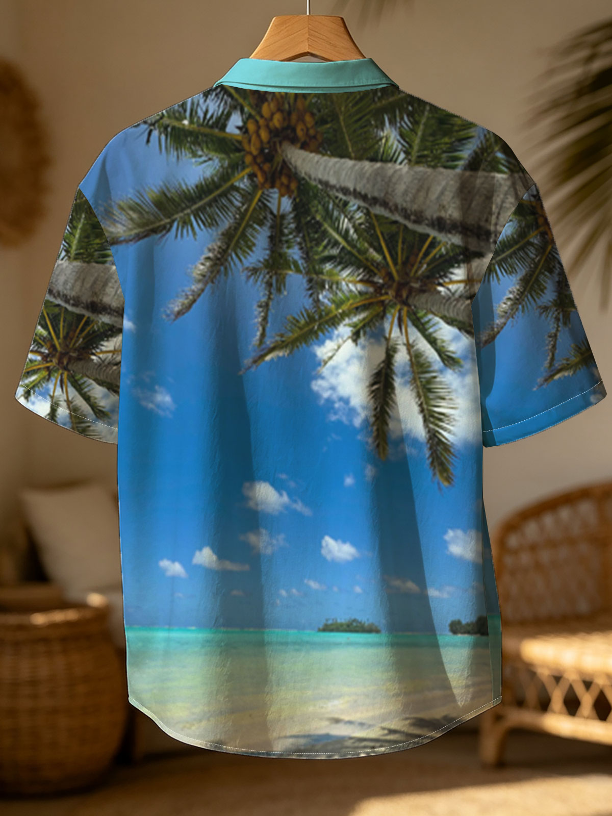 Tropical beach with palm trees and clear blue water -  Shirt