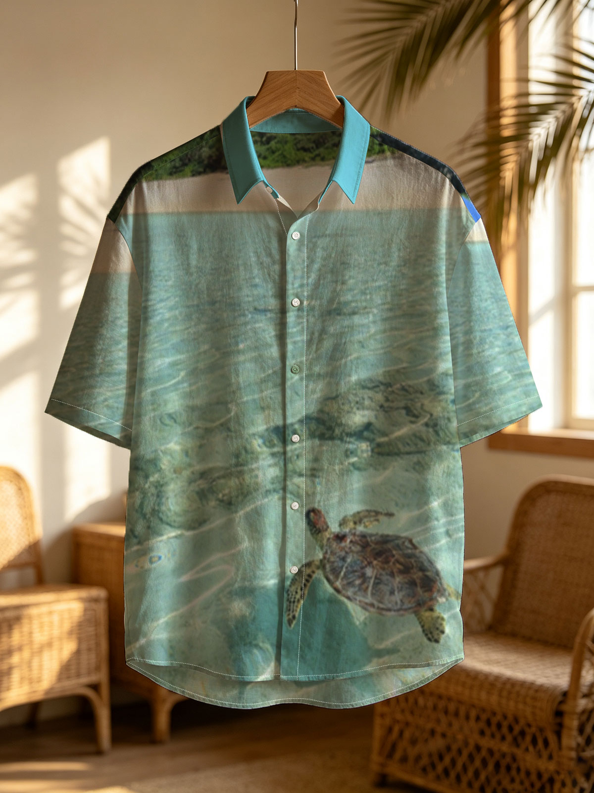 Sea Turtle Swimming in Crystal Clear Waters Near Sandy Beach -  Shirt