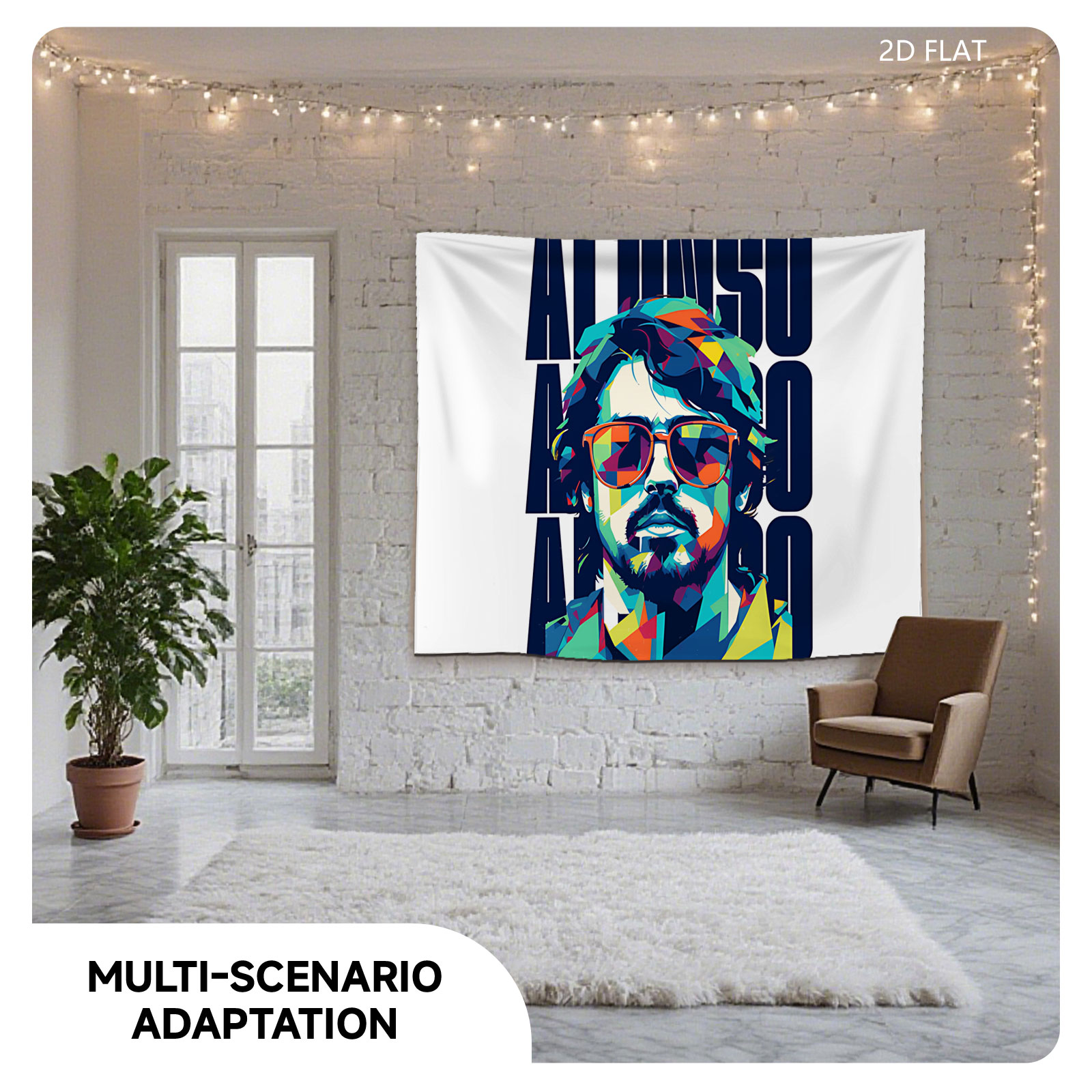 Alonso: Colorful Pop Art Portrait of a Man with Sunglasses - Tapestry