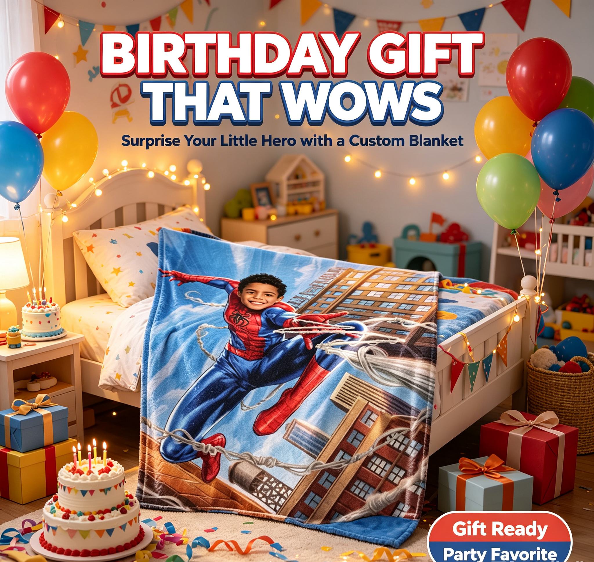 Custom Photo Spider‑Man Blanket for Kids, Personalized Superhero Throw Blanket, Soft Warm Flannel Blanket, Customized Hero Themed Gift for Boys Birthday Christmas