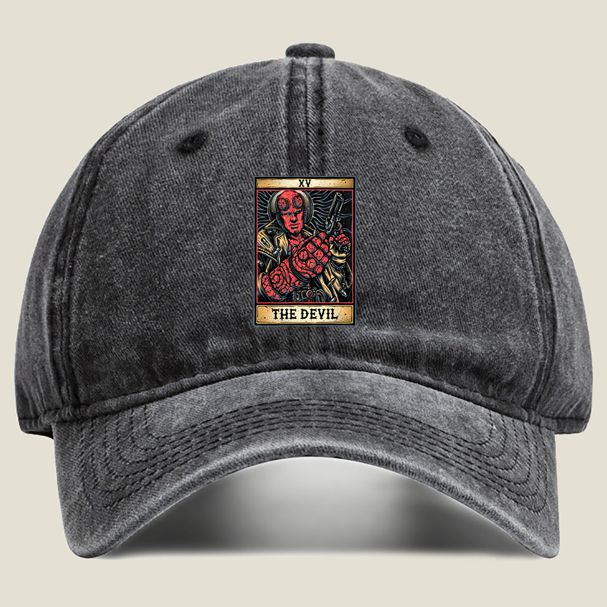 Deadpool as The Devil Tarot Card - Washed Denim - Baseball Cap