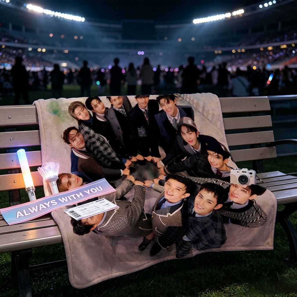 SEVENTEEN Group Photo in a Circular Formation on a Colorful Background - Blankets