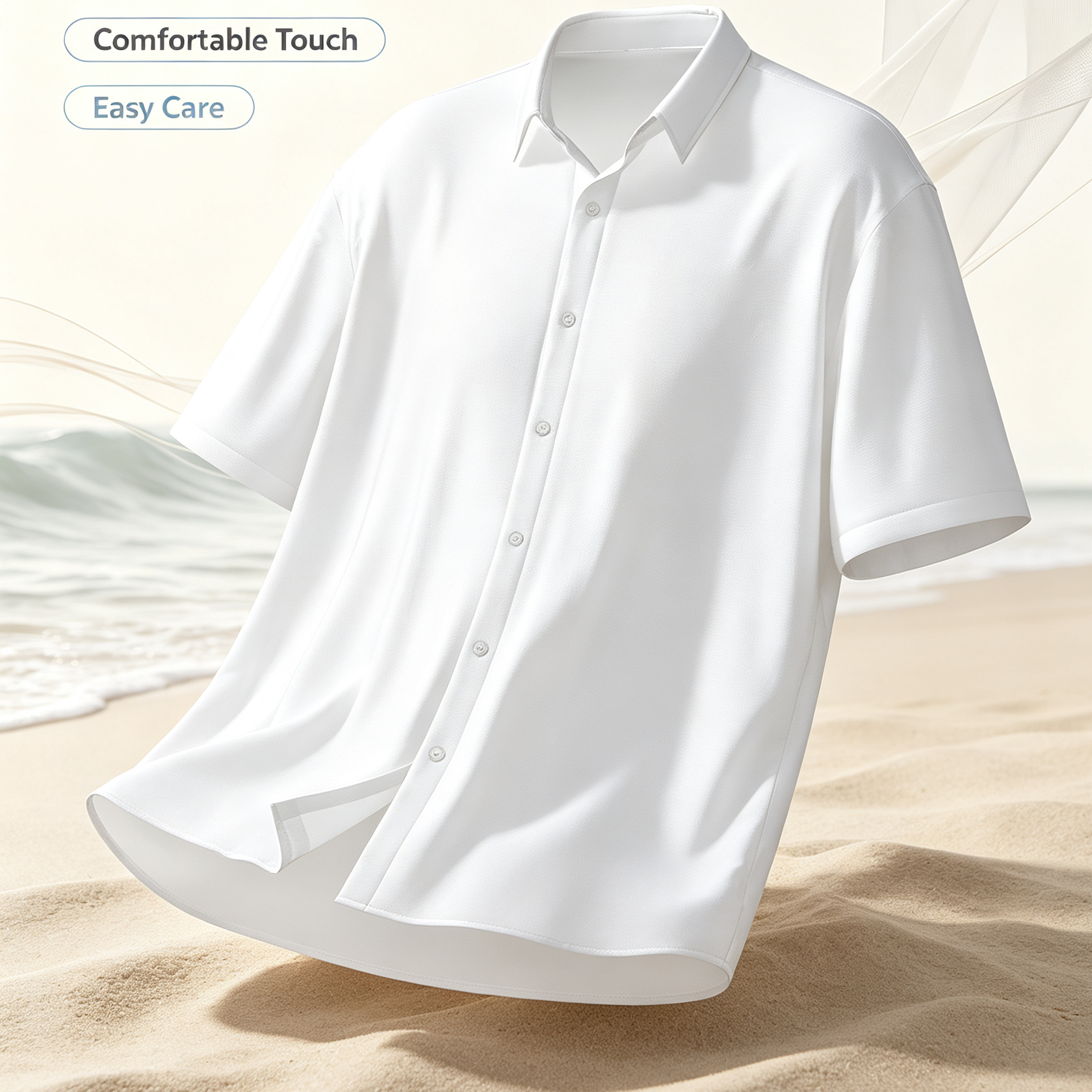 Crystal Clear River Winding Through Rocky Landscape -  Shirt full all over print short sleeve shirt on model