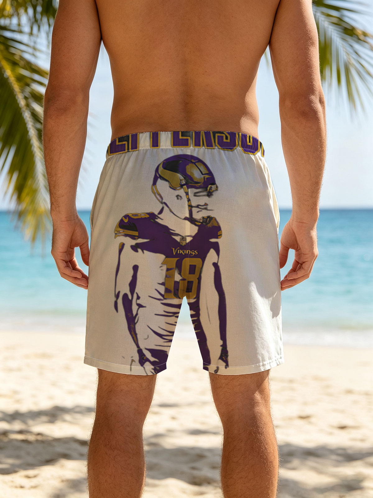 Justin Jefferson, Vikings #18, NFL Football Player -  Beach shorts