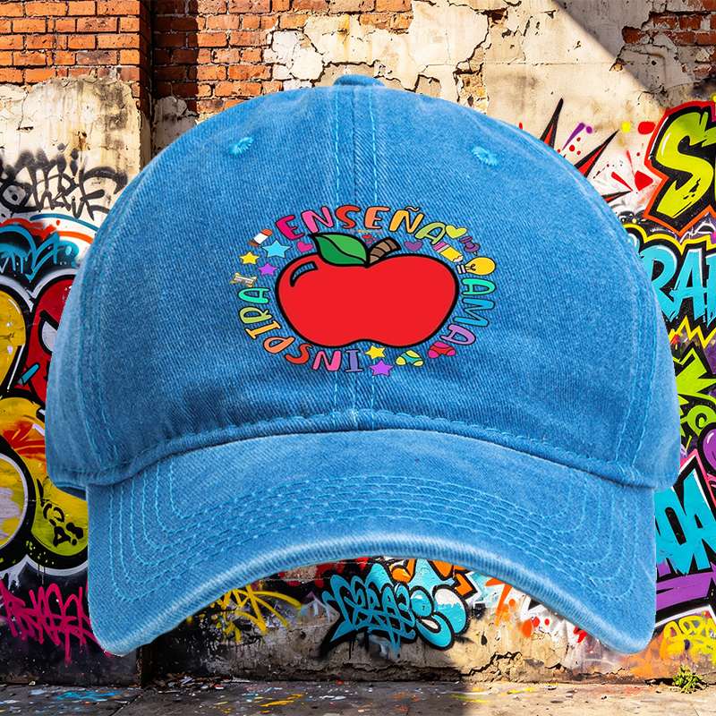 Unisex Classic Washed Cap with Colorful Apple & 