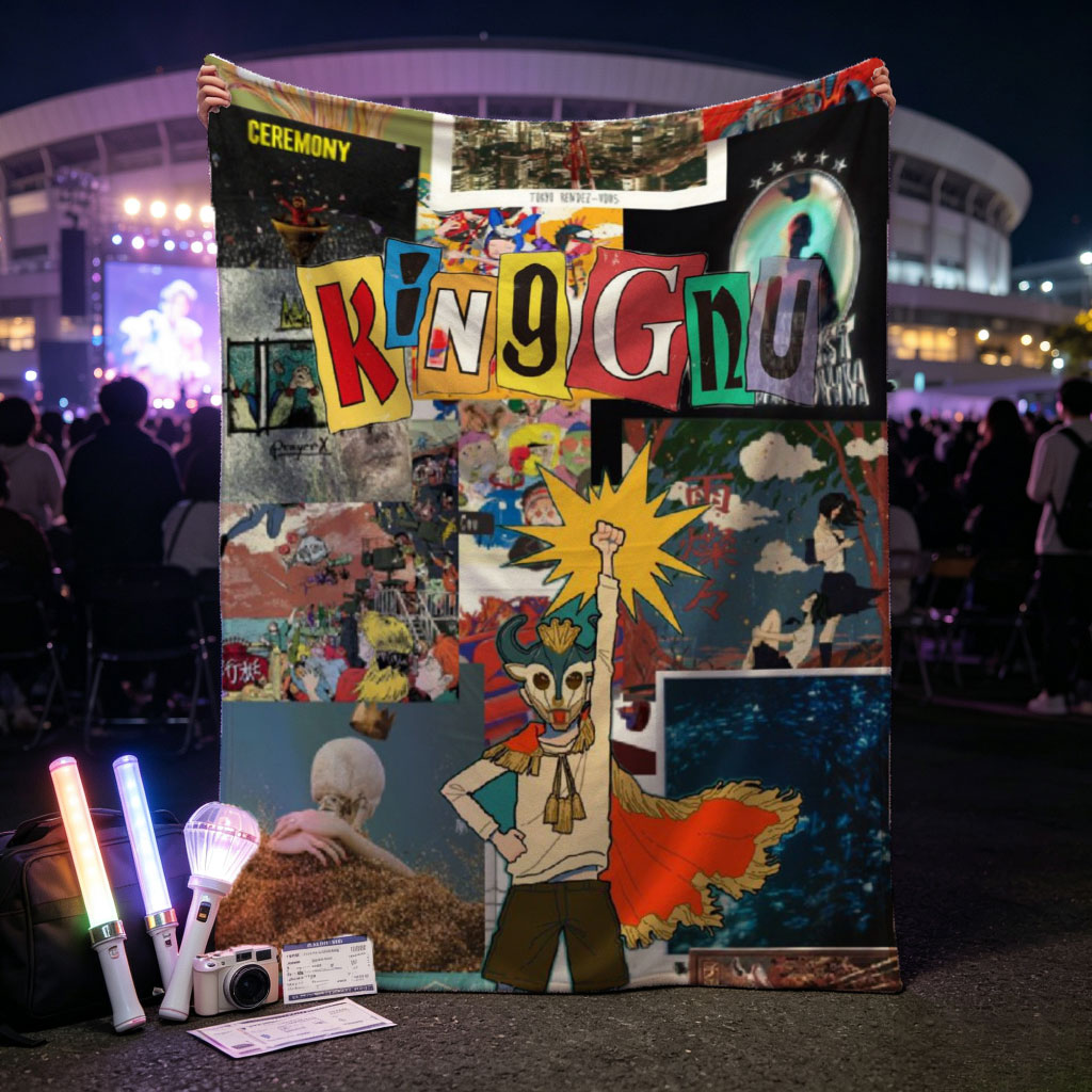 King Gnu Concert Performance with Vibrant Art Collage and Dynamic Character Design - Blankets