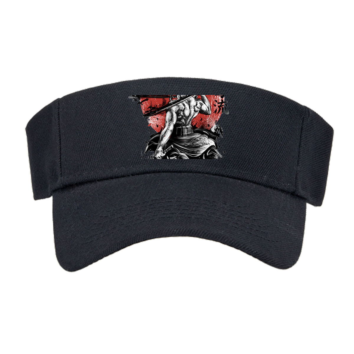 Samurai Warrior with Three Swords Against Red Sun Background -  Visor cap