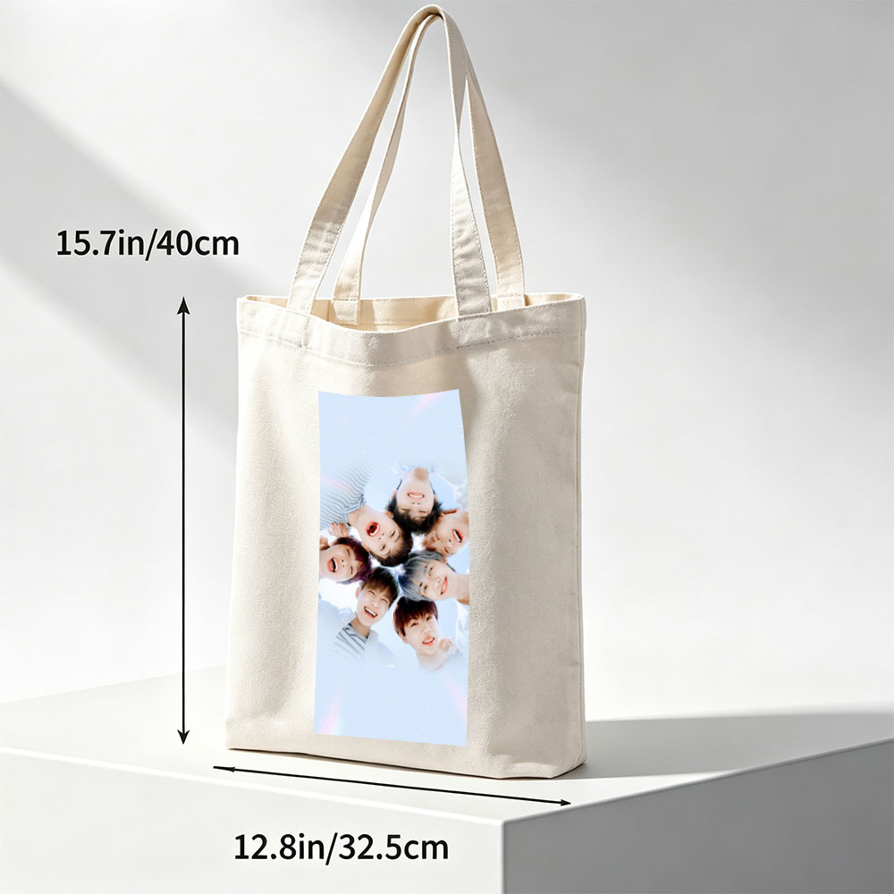 NCT Dream Members in a Circle Formation with Joyful Expressions Against a Sparkling Sky Background - Canvas tote bags