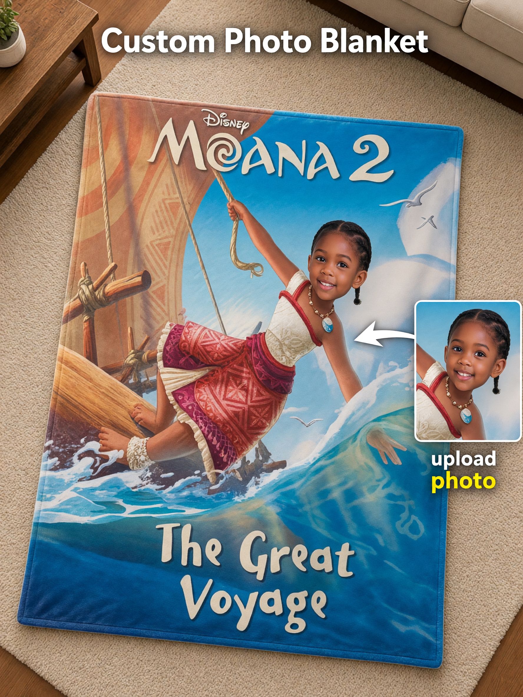 Custom Face Photo Flannel Blanket Soft Ocean Adventure Voyage Throw Blanket for Kids Bed Couch Personalized Birthday